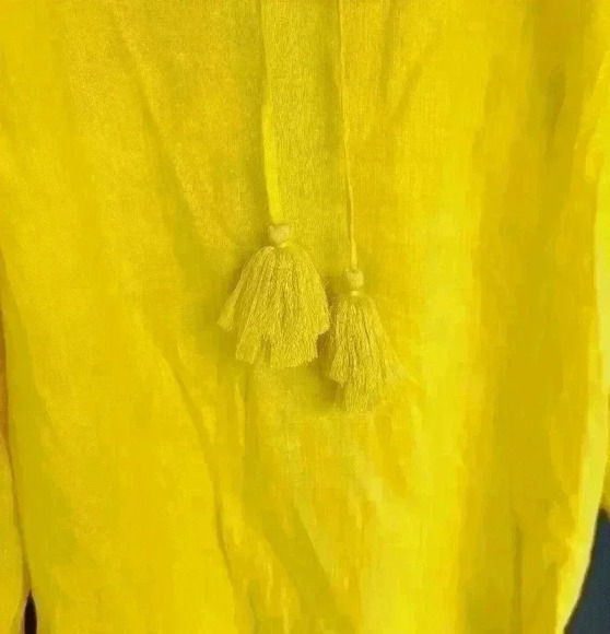 NWOT Charter Club Yellow Linen Embroidered Peasant Top - Picture 4 of 7